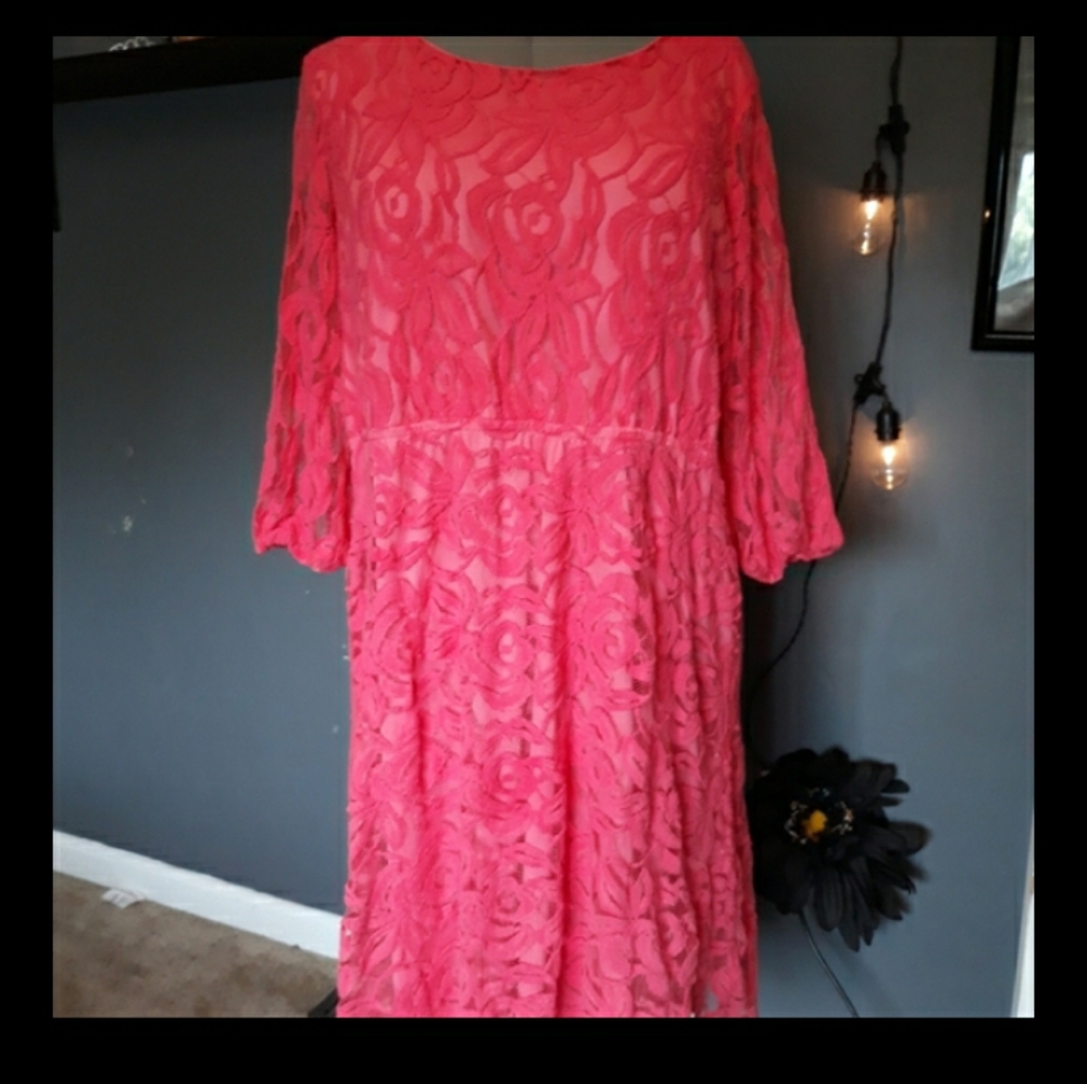 Lace Coral Orange Pink Dress Bow Back